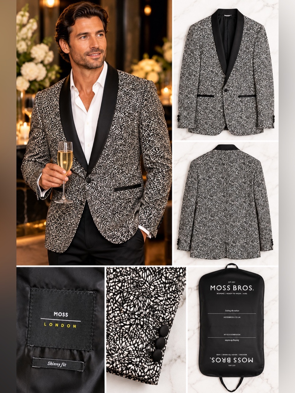 MOSS LONDON - Black & White Print Men's Blazer